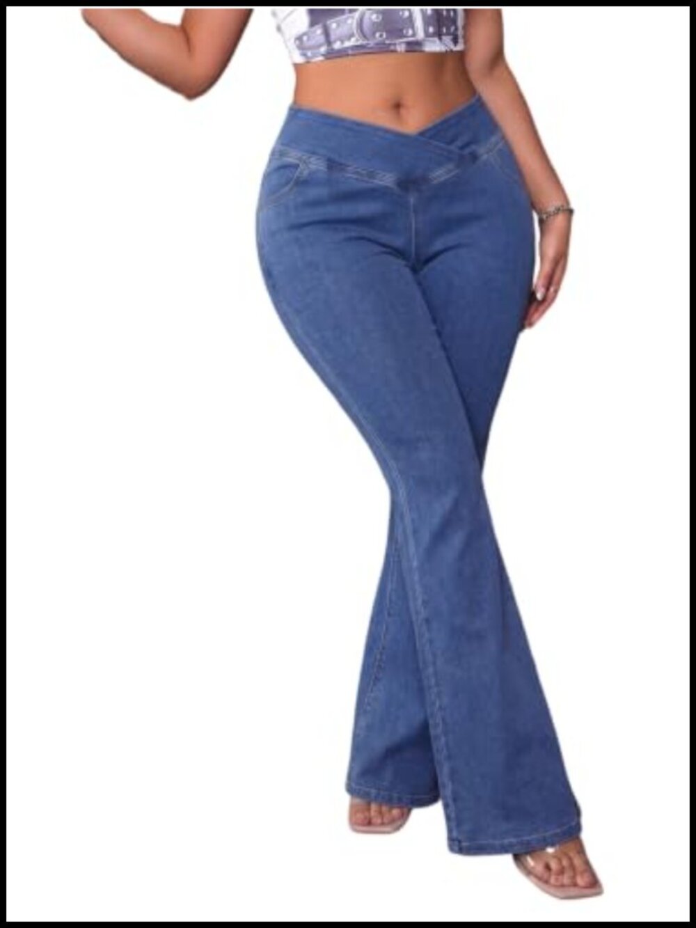 High Waisted Flare Jeans Stretchy Pull On Bell Bottom Denim Pants